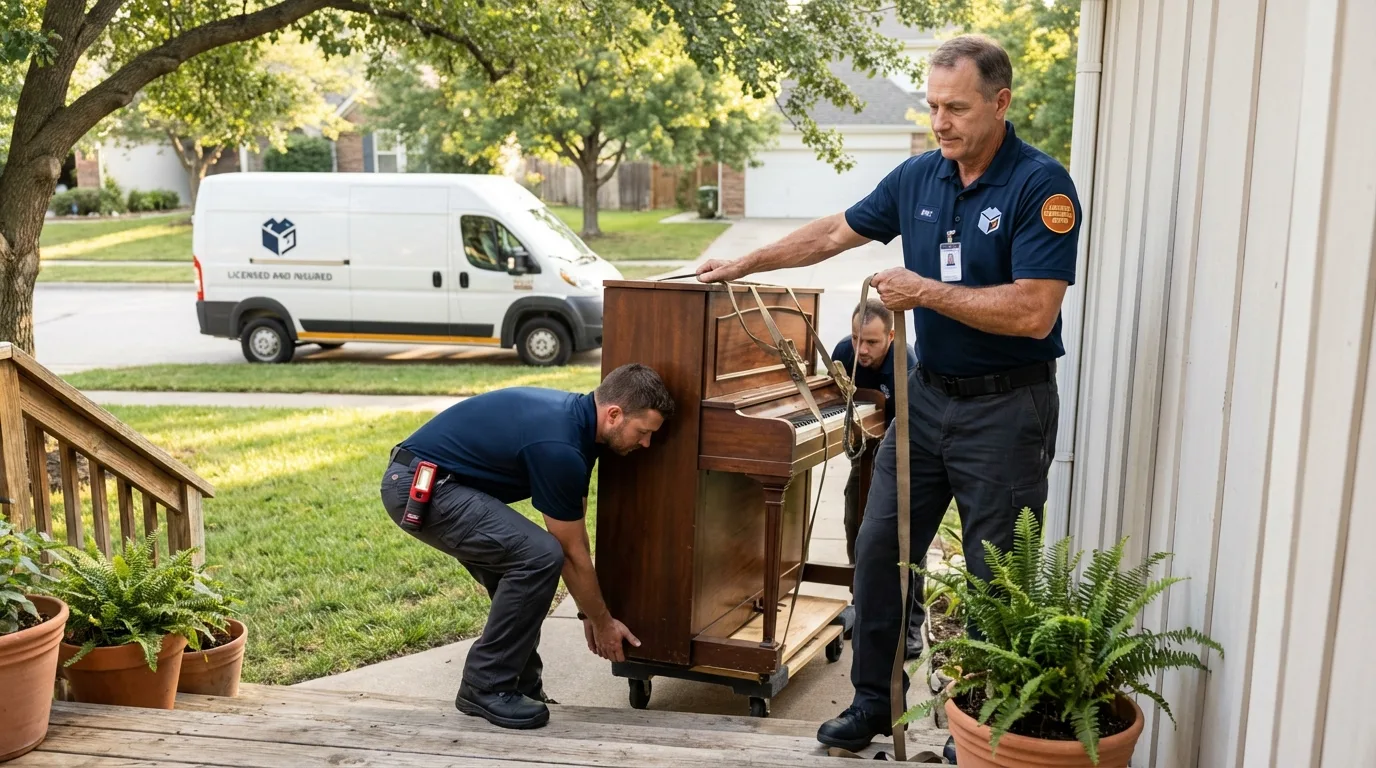 Licensed piano movers securing grand piano in Martin, TN