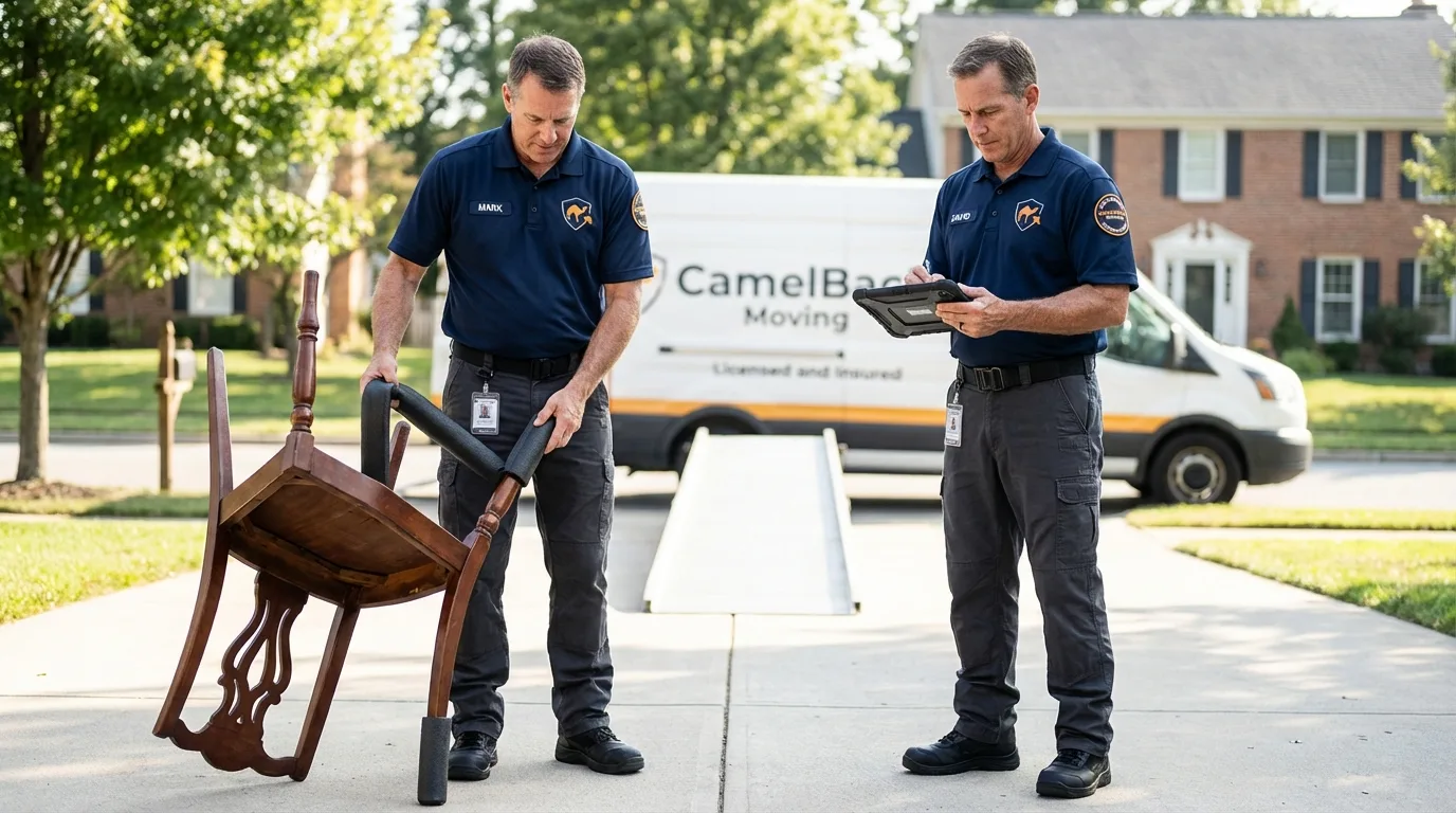 Movers inspecting furniture for damage prevention before loading in Martin, TN